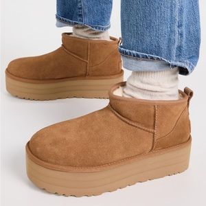 UGG Classic Ultra Mini Platform Chestnut Boots - Size 6